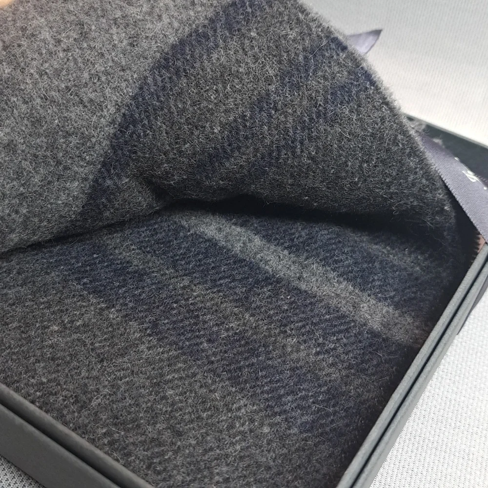 ITALIAN WOOLLEN TREASURES Men's Gray/Dark Blue 100% Wool Fringed Scarf 30X180 cm